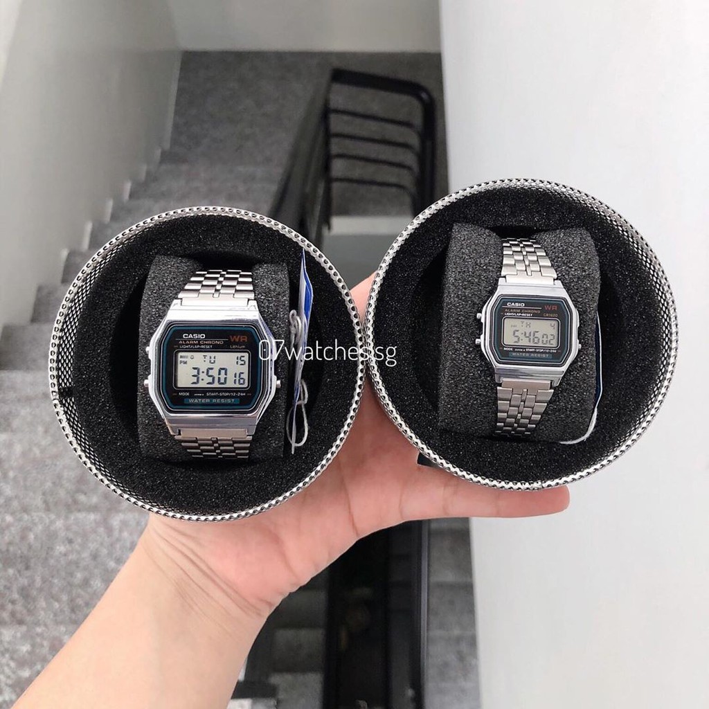 Đồng hồ Nam nữ Casio A159 điện tử dây thép không gỉ, mẫu bạc mặt đen sang trọng, thanh lịch - Haizz.shop