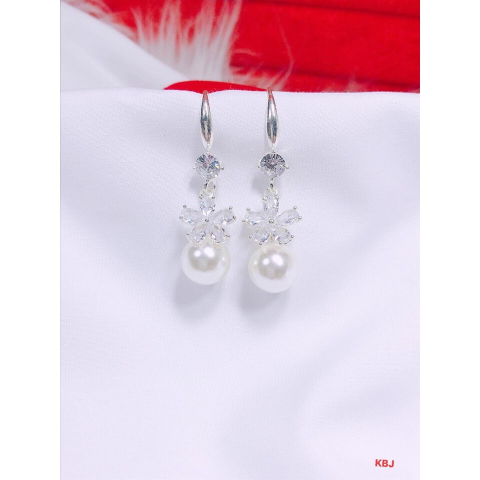 Bông tai hoa đính hạt xinh xắn LINH MIU SILVER
