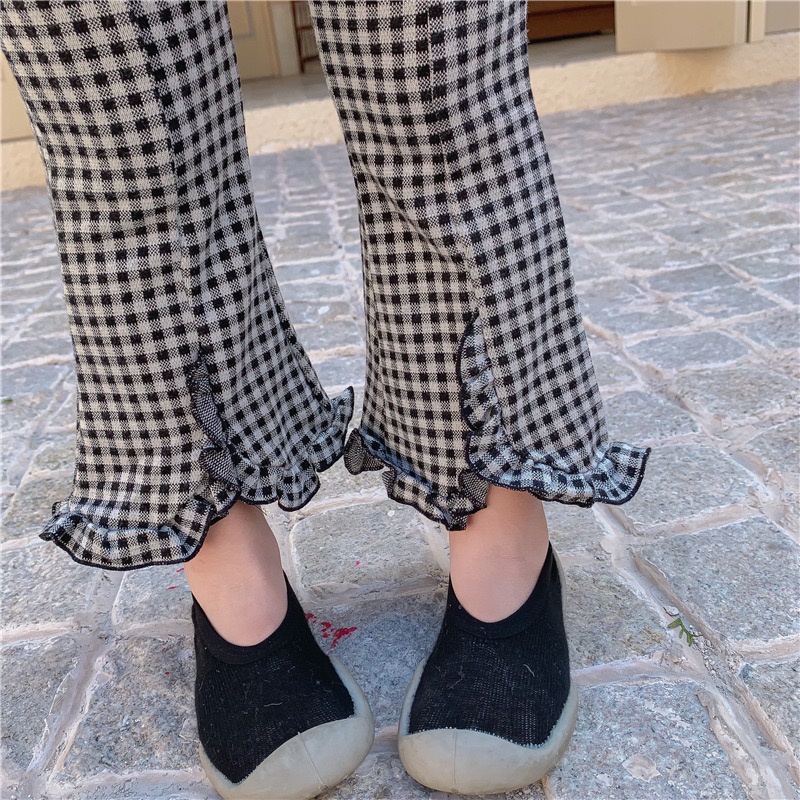 QG275 - Quần caro loe gấu bèo sz 90-130, quần co dãn thoải mái, thời trang thu đông cho bé 2022