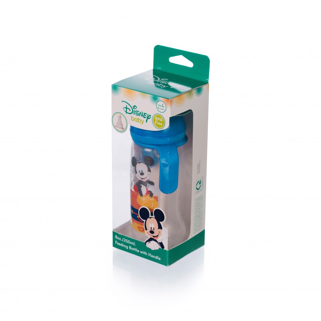 Bình sữa cổ rộng có tay cầm Disney Thái Lan DN80132 250ml/8oz , núm size L phù hợp 6 month+