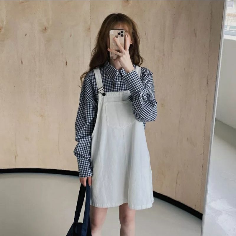 [ORDER] Váy yếm ngắn 2 màu basic style ulzzang Hàn Quốc (đen/trắng)