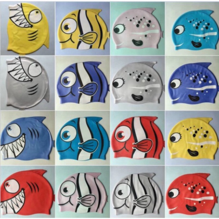 Nón bơi trẻ em, nón bơi cho bé chất silicon chống thấm nước co giãn tốt hình cá cho bé thoải mái bơi lội - CASHZINESHOP