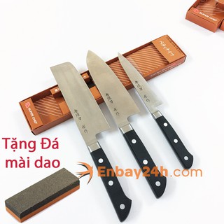 Bộ 3 Dao bếp Nhật Bản cán ABS cao cấp (Dao Nakiri, Santoku và Petty) lưỡi thép không hoen gỉ  ADF