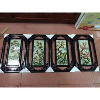 Tranh Sứ Tứ Quý Bát Tràng – Tùng Cúc Trúc Mai  Vẽ Tay Thủ Công 100% 58x35cm
