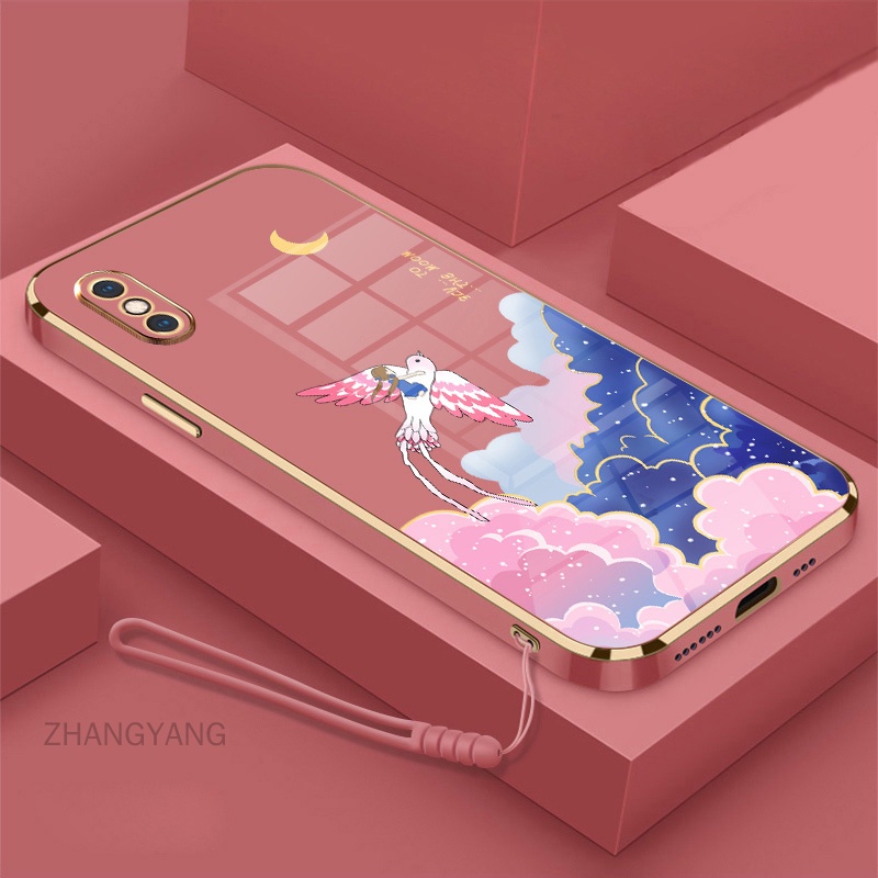 Ốp Điện Thoại Viền Mềm Mạ Điện In Hoạt Hình Kèm Dây Đeo Cho iPhone x iPhone xs iPhone xs max