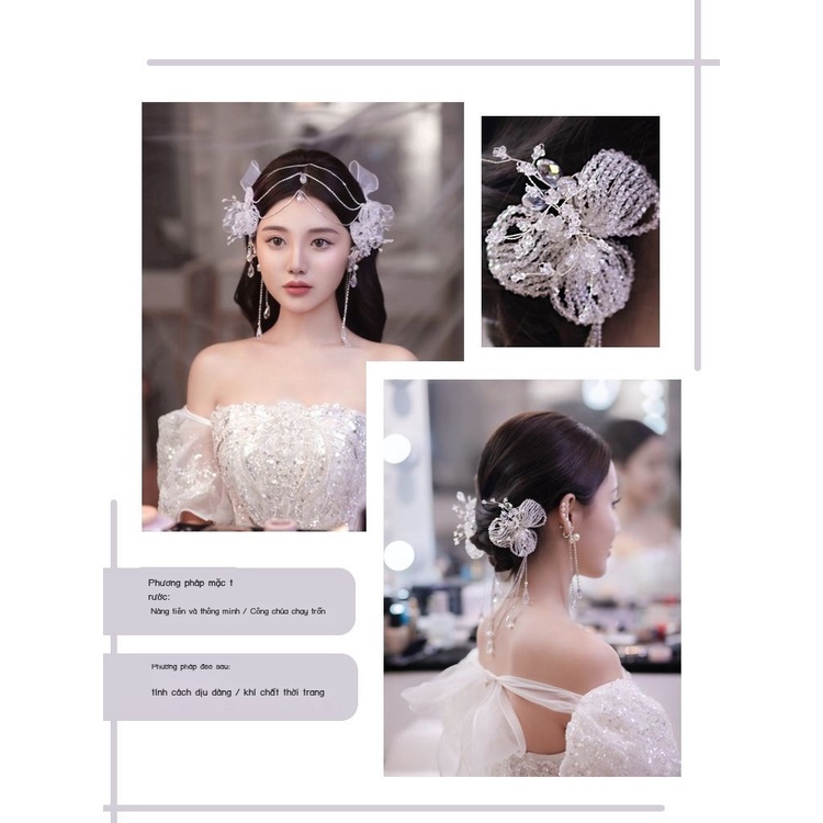 [Aishang Đẹp] Phụ Kiện Tóc Dạng Hạt Trắng Tua Rua Hình Hoa Phong Cách Hàn Quốc Cho Cô Dâu / Đầm Cưới