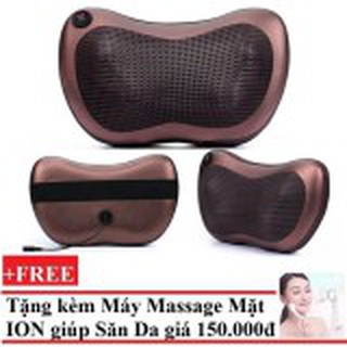 Gối mát-xa hồng ngoại Massage Pillow (Nâu)  chống mỏi lưng, mỏi vai, mỏi cơ, mỏi khớp, mỏi cổ