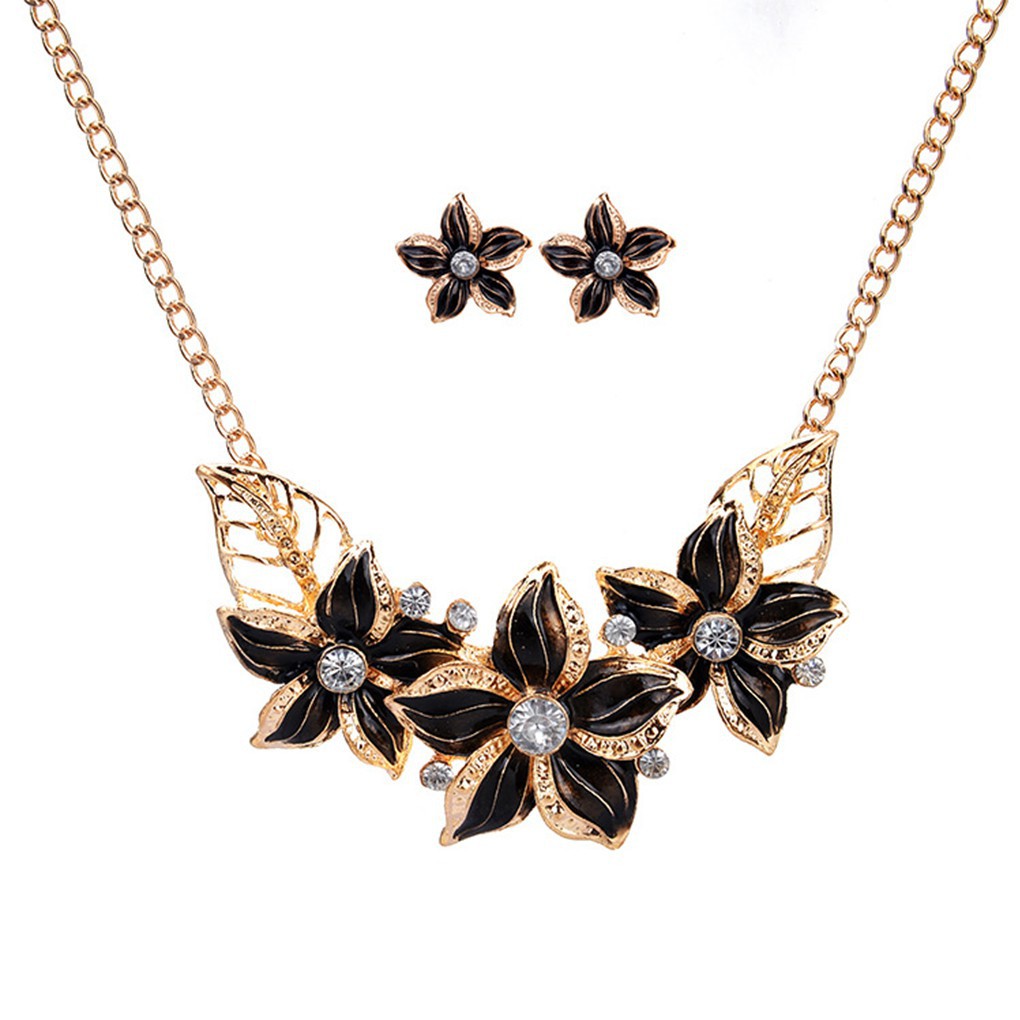 Flower Pendant Women Girls Necklace Set Jewelry Alloy Chains Earring Jewelry