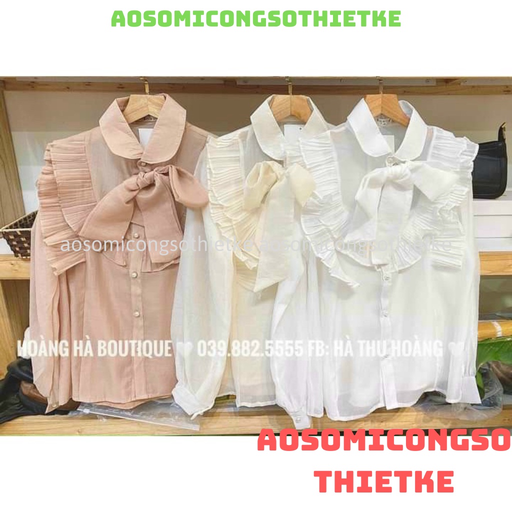 áo sơ mi tơ 2 lớp , áo sơ mi tay bồng khuy ngọc hàng QCCC loại 1 A0003 kaca aosomicongsothietke