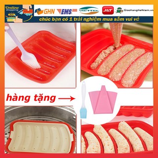 Lạp xưởng.xúc xích giăm bông .Sausage.hot dog. Khuôn silicon 6 ngăn làm món xúc xích tiện dụng【Bàn chải và túi miễn phí】
