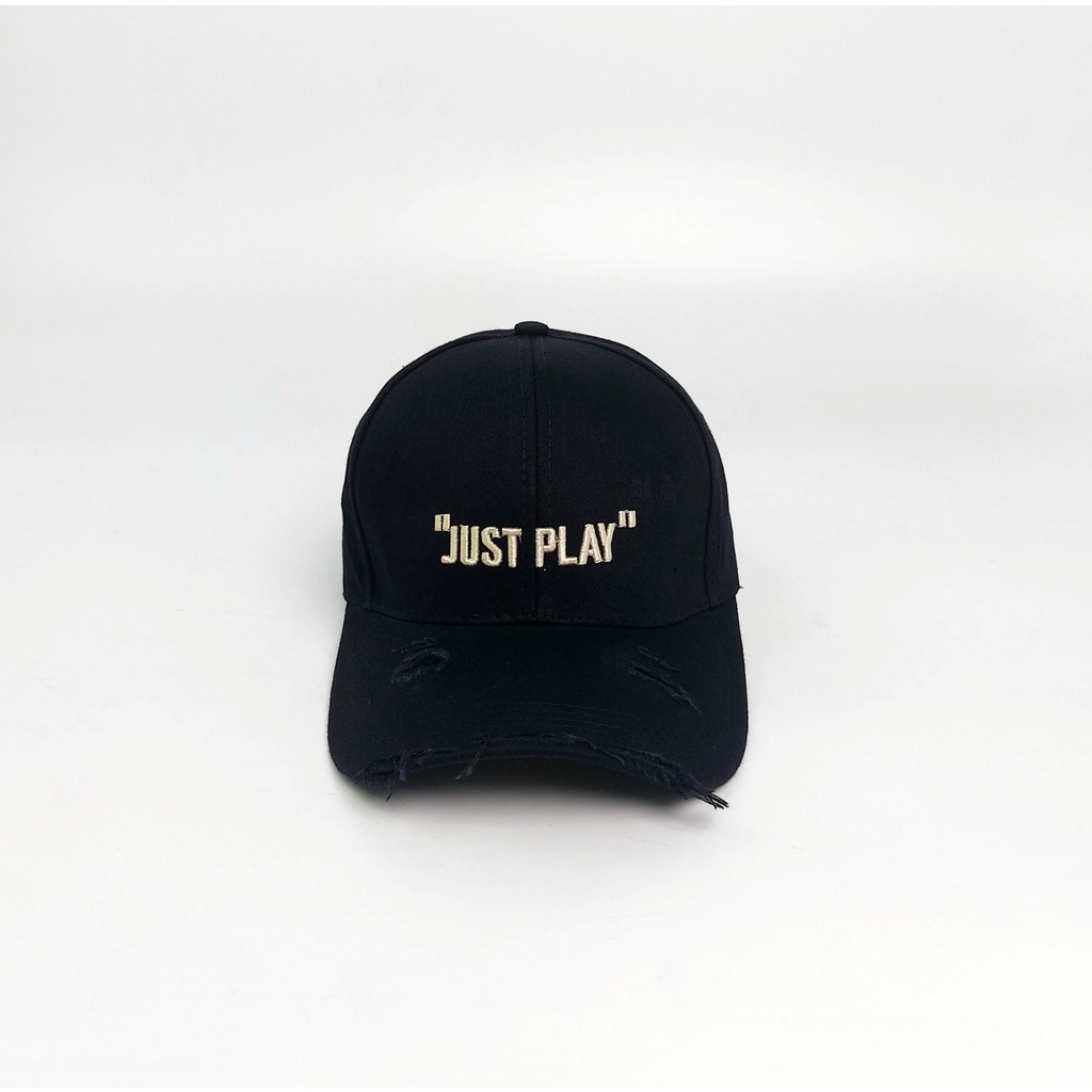 Mũ lưỡi trai thêu chữ JUST PLAY kiểu rách tua thời trang nón kết nam nữ chất kaki cao cấp AQ STORE