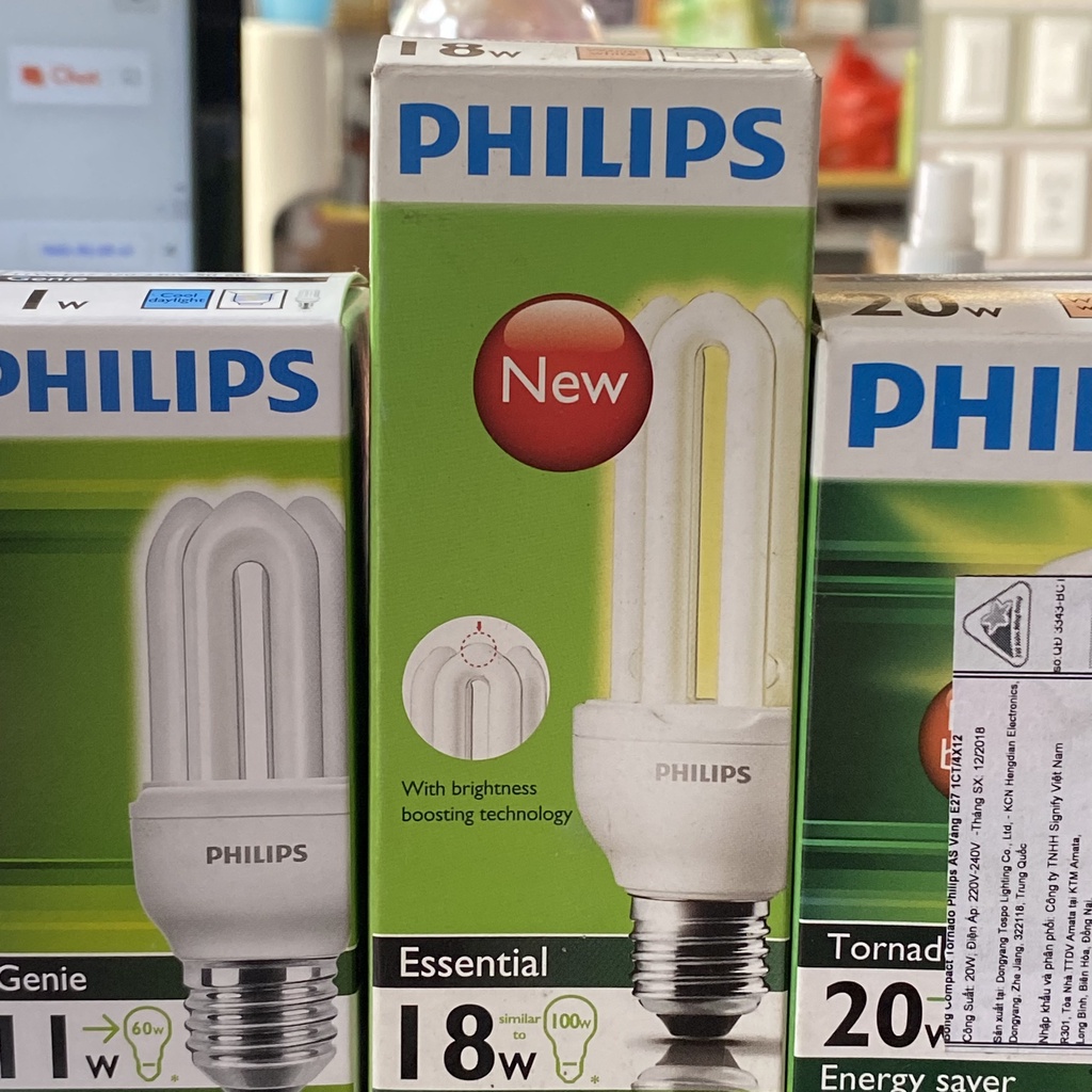Bóng Đèn Compact PHILIPS Essential 8W-24W Ánh Sáng Trắng/Vàng Bảo Hành 2 Năm