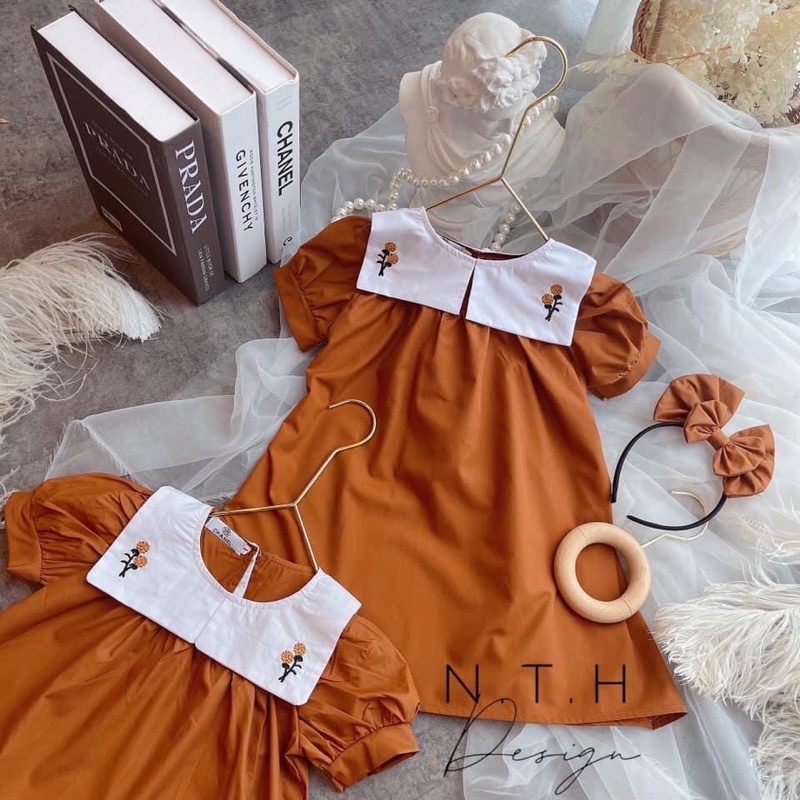 váy nâu thêu hoa cho bé