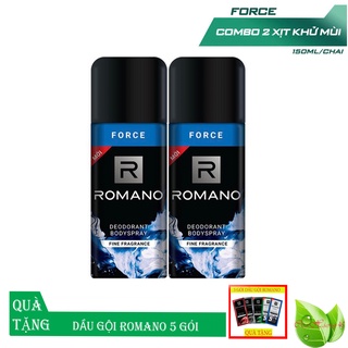 Romano: Combo 2 chai xịt khử mùi toàn thân cho nam Romano Force+Tặng kèm 5 gói dầu gội