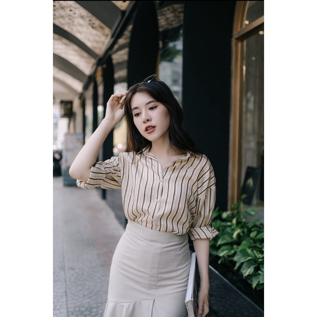 MINX - Áo sơ mi Oversize Striped Silk Shirt