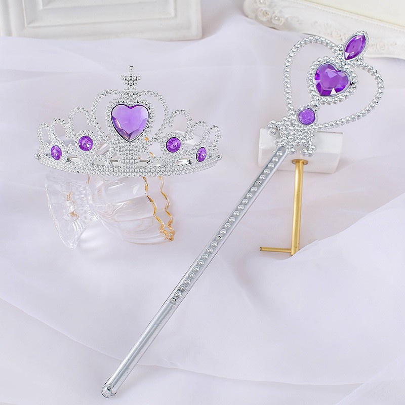 Bộ 2 Món Phụ Kiện Cài Tóc + Đũa Phép + Vương Miện Công Chúa Elsa Thời Trang Cho Bé Gái