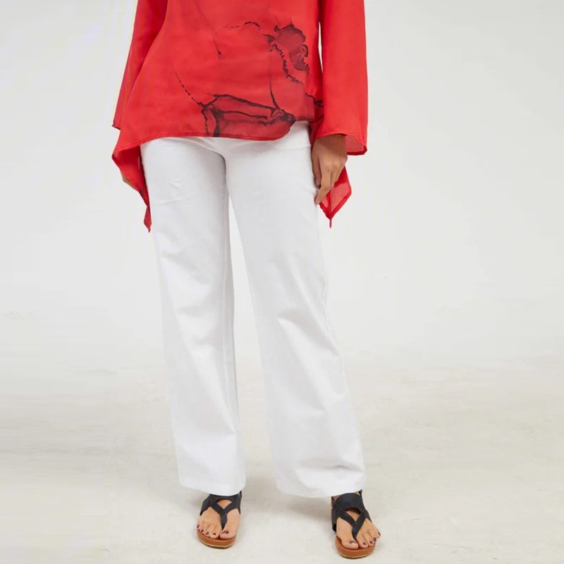 Xiangbao Quần ống rộng Vải Cotton Lanh Lưng Thun Rút Dây Màu Trơn Mùa Hè Vintage Thường Ngày Cho Nữ Palaz
