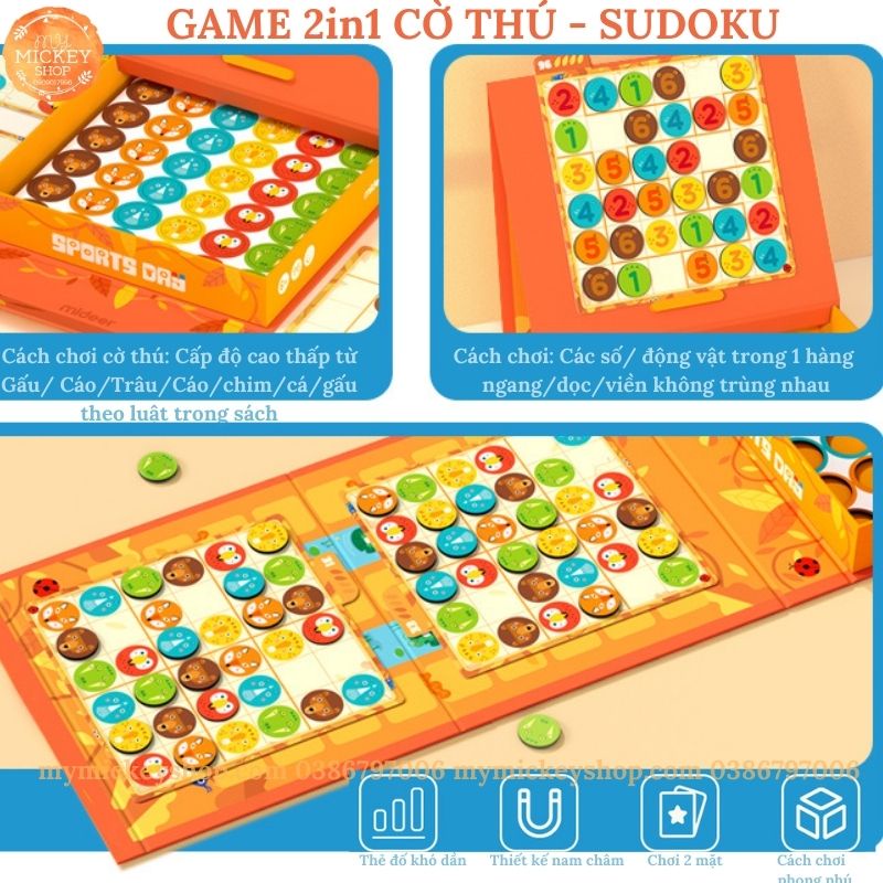 MIDEER SUDOKU - trò chơi toán học tư duy - cờ board games 2 trong 1 Cờ Thú - Cờ Toán cho bé từ 3 tuổi 4 cấp độ