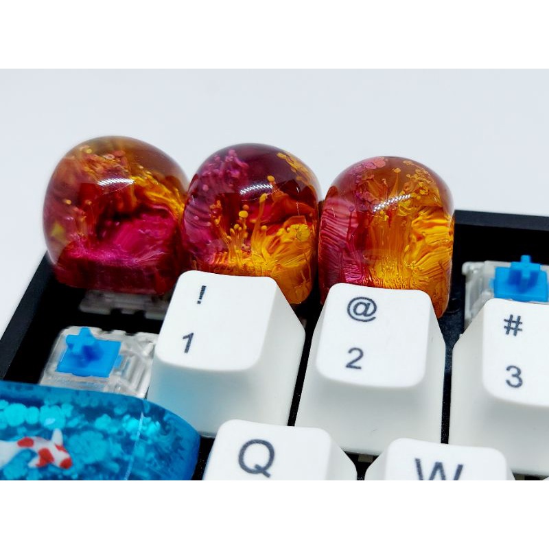 Keycap DOM profile artisan tone đỏ vàng trang trí bàn phím cơ