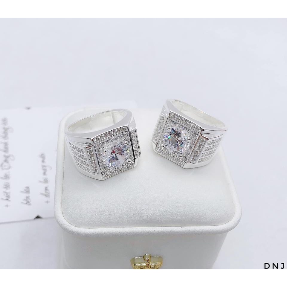 Nhẫn nam bạc thật phong cách thời trang gắn đá trắng nhân tạo - Kho sỉ bạc Nhất Linh