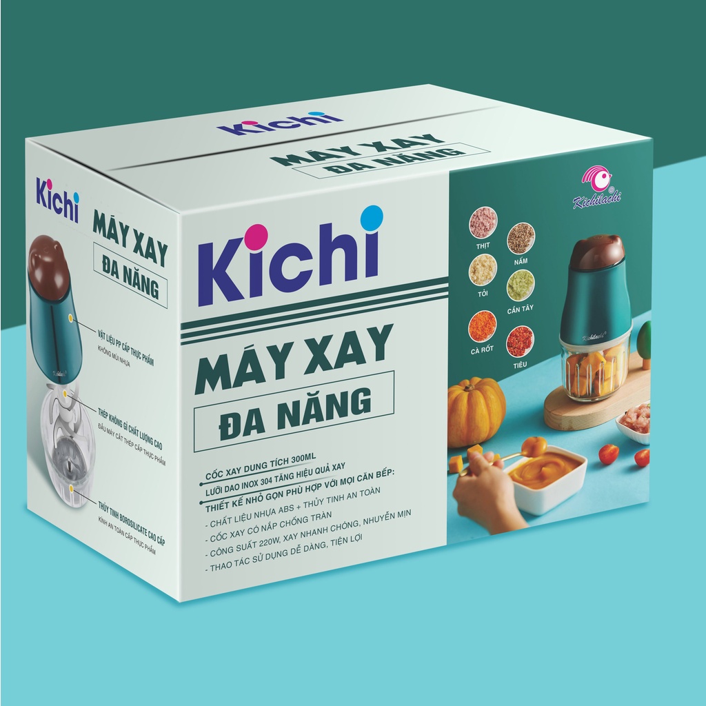 Máy Xay Đa Năng Ăn Dặm Cho Bé Kichilachi  Cối Thủy Tinh  300ml, 6 Lưỡi Dao Inox Tăng Hiệu Quả Xay