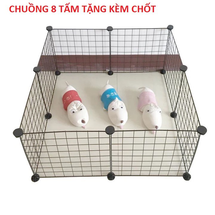 Chuồng Thú Cưng Lắp Ghép 8 Tấm Không Cửa (Tặng Kèm Chốt), Tấm Ghép Lồng Chó Mèo (KT 70x70cm cao 35)