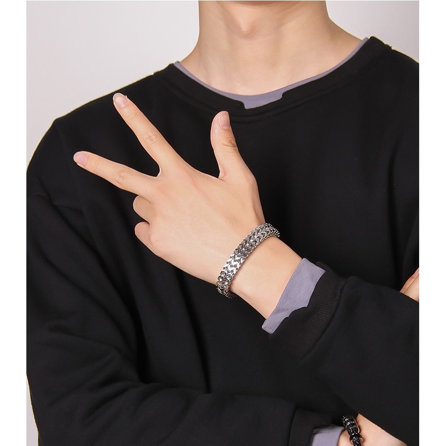Vòng Tay Kèm Dây Chuyền ST Nam Màu Bạc HipHop Kuu Studio Đẹp Cá Tính Streetwear Thép Titan - Vòng đeo tay ST