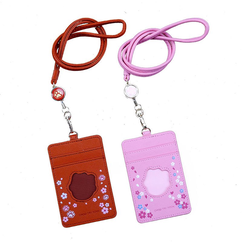 Bao Da Đựng Thẻ Hình Mèo May Mắn Kèm Dây Đeo