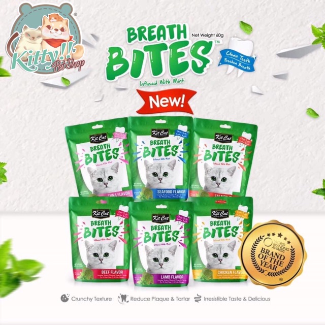 Snack Breath Bites Kit Cat - bánh thưởng cho mèo -  đánh bay các vấn đề răng miệng - Kitty Pet Shop Bmt