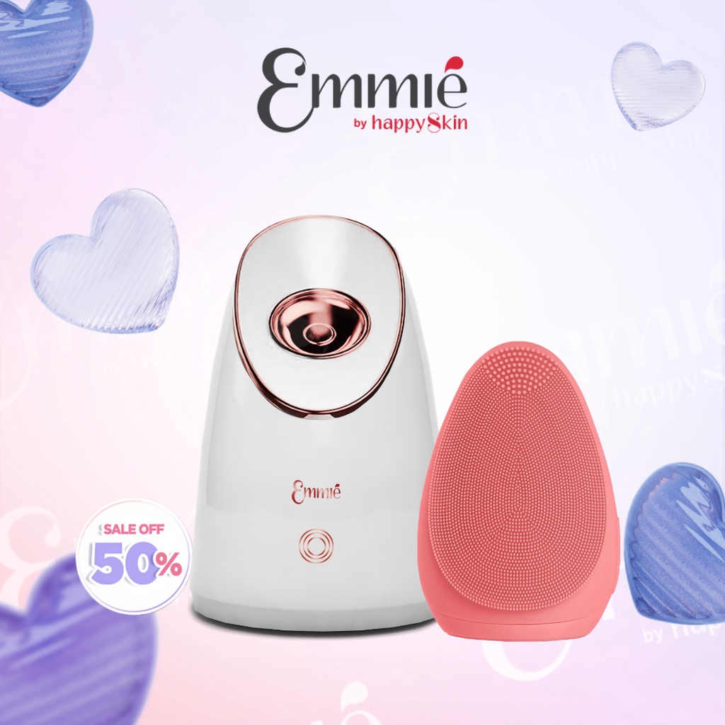 Set Máy Xông Mặt Cấp Ẩm Sâu Nano Ion Và Máy Rửa Mặt Emmié By Happy Skin
