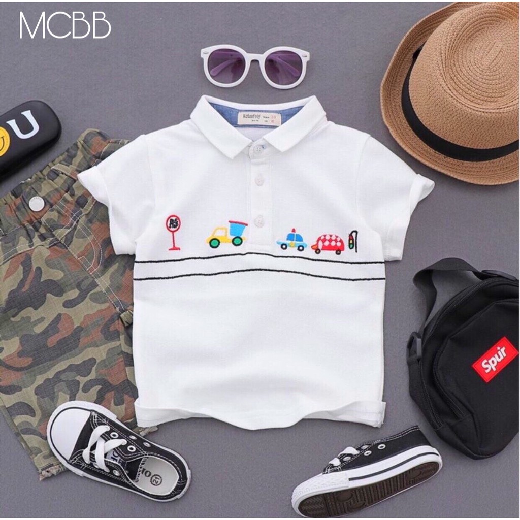 MCBB - Size Vừa 24-47 Kg Áo Polo Bé Trai Cotton Áo Thun Có Cổ Ngắn Tay Con Đường Áo Phông Bé Trai Áo Bé Trai Nam Bộ AOS6