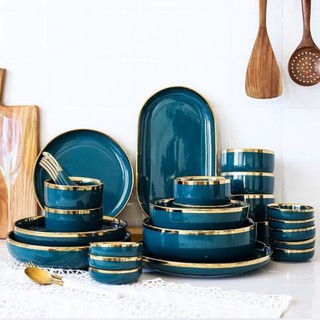 Bộ Bát đĩa 26 món viền vàng cao cấp - 4 mẫu