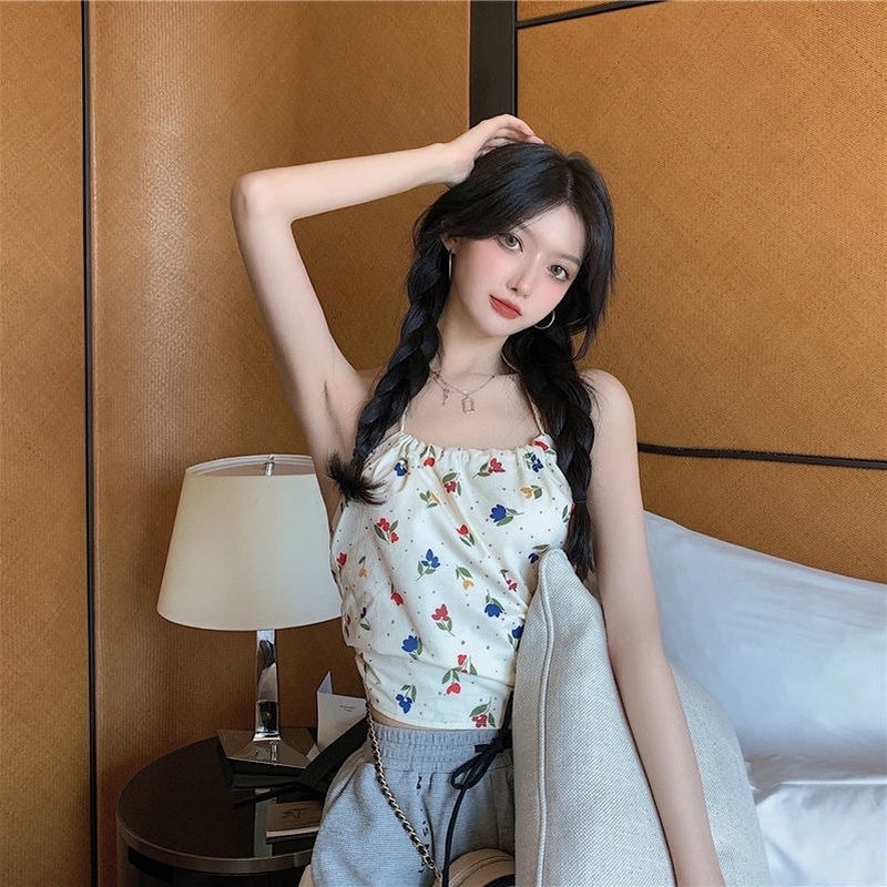 Áo hai dây Nữ Cộc Tay In Hoa Thời Trang