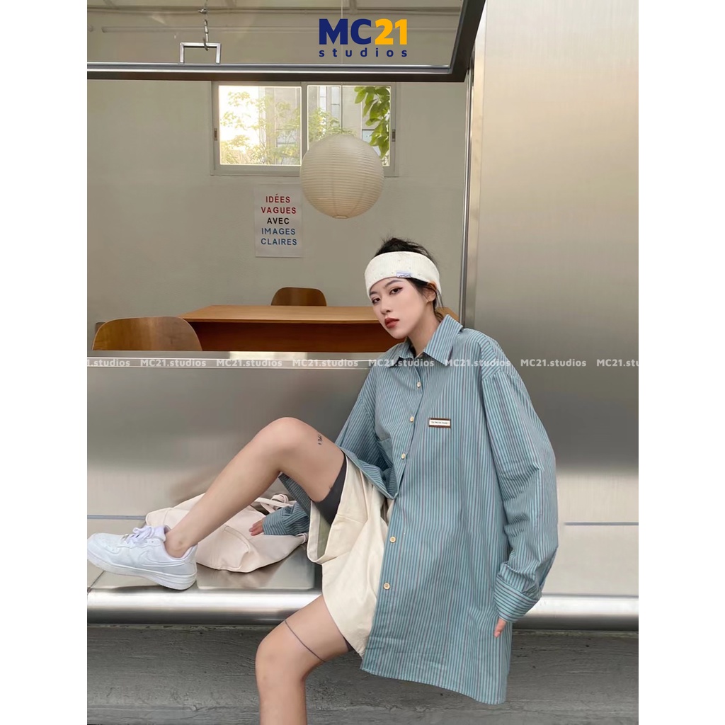 Áo sơ mi kẻ sọc MC21.STUDIOS dài tay Unisex form rộng nam nữ oversize Ulzzang Streetwear Hàn Quốc vải xịn mềm A3204