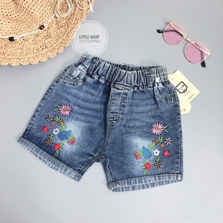 Quần short jean bé gái thêu hoa