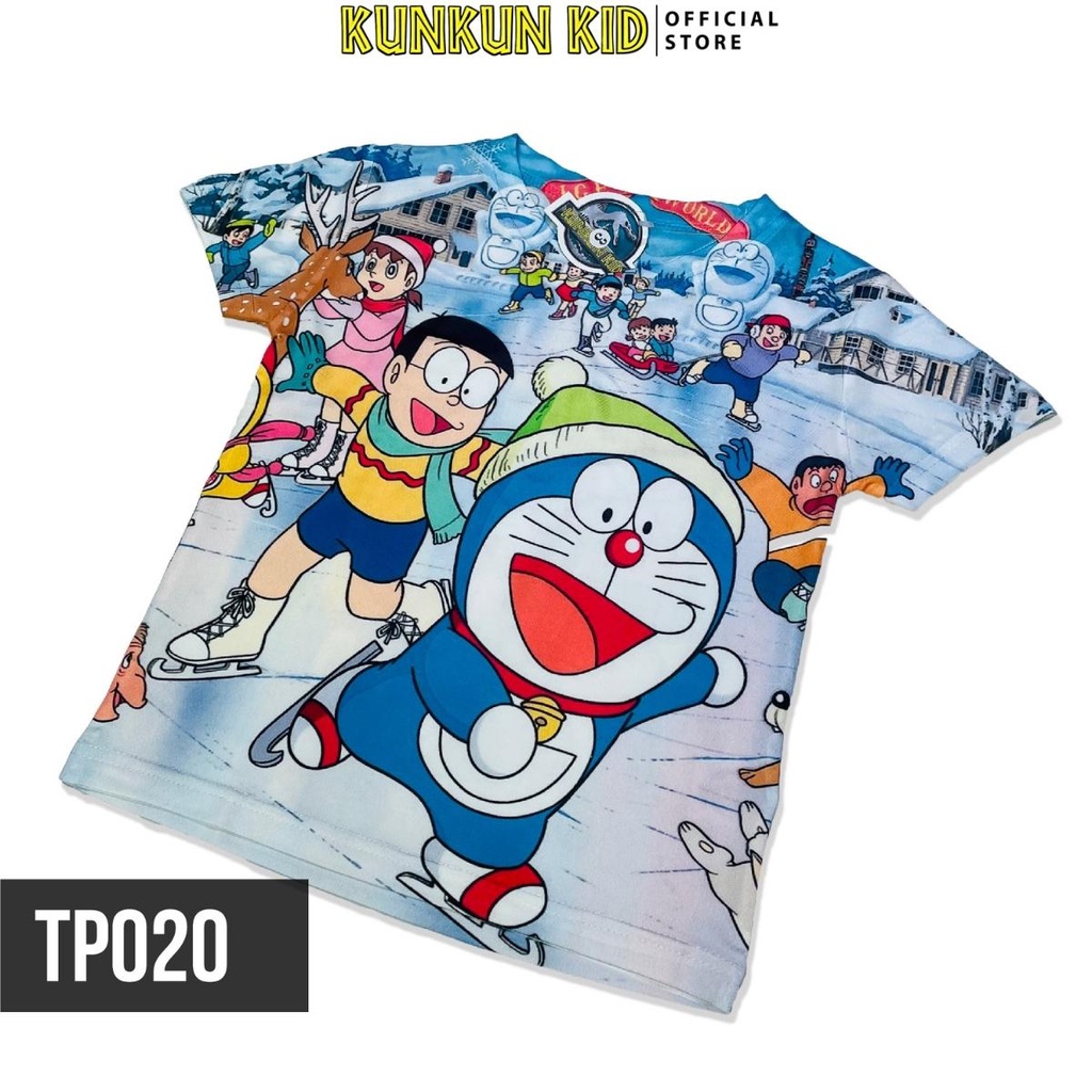 Quần áo bé trai thun lạnh in 3d hình doraemon Kunkun Kid TP020
