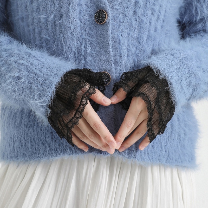 Ống Tay Áo Giả Xếp Li Màu Trắng Đen Xinh Xắn Dành Cho Nữ