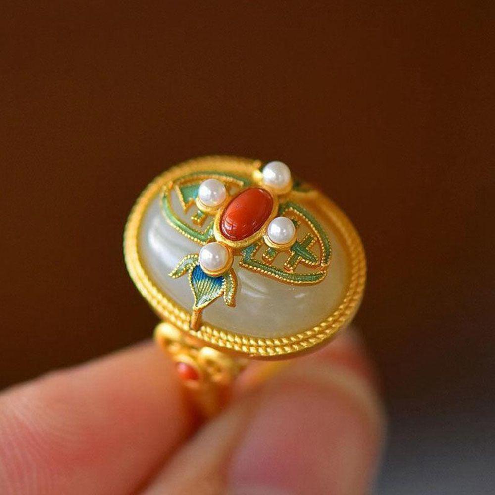 Nhẫn Đồng Tráng Men Đơn Giản Hợp Thời Trang Cổ Điển|Nhẫn Ngọc Trai Giả