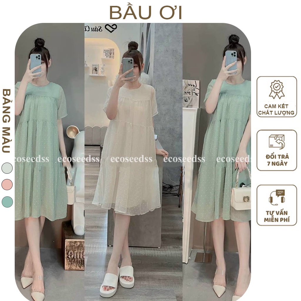 [BAUOII V53] VÁY BẦU CÔNG SỞ DÁNG XUÔNG XINH XẮN,NHẸ NHÀNG - ĐẦM BẦU HẠT NỔI CHẤT VOAN ĐẸP CHO MẸ BẦU ĐI CHƠI ĐI LÀM