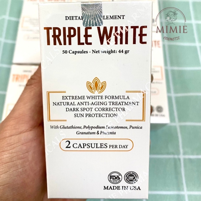 [CHÍNH HÃNG] VIÊN UỐNG TRIPLE WHITE - VIÊN UỐNG GLUTATHION 1200MG TRẮNG DA, MỜ NÁM, GIẢM THÂM HỘP 50 VIÊN