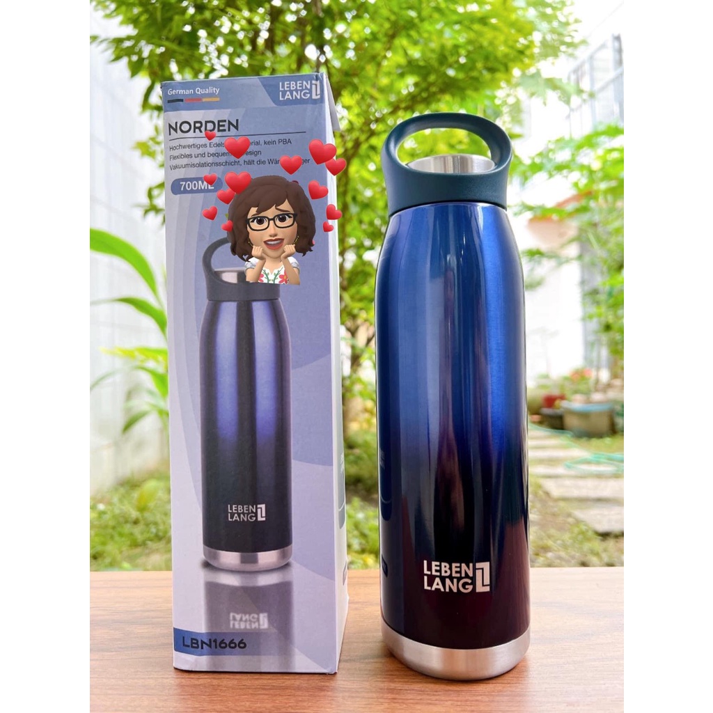 Bình giữ nhiệt cầm tay Lebenlang inox 304 cao cấp không gỉ, 700ml, giữ nóng 8-10h, giữ lạnh 10-12h, có tay cầm tiện lợi