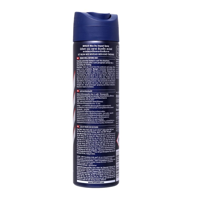 Xịt ngăn mùi Nivea Men Dry Impact khô thoáng 150ml