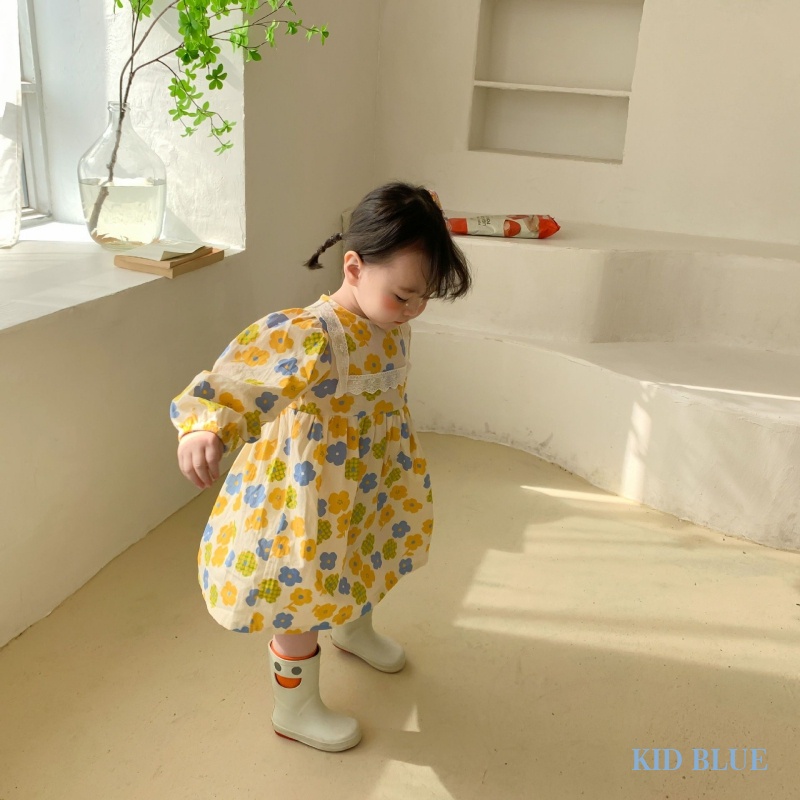 Đầm Công Chúa Cổ Tròn Phối Ren Họa Tiết Hoa Xinh Xắn Cho Bé Gái