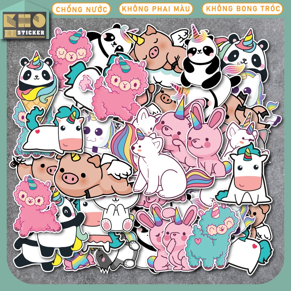 Combo 50 Sticker Unicorn chống nước sticker dán laptop, điện thoại, đàn guitar, mũ bảo hiểm, vali. MSP: ST01