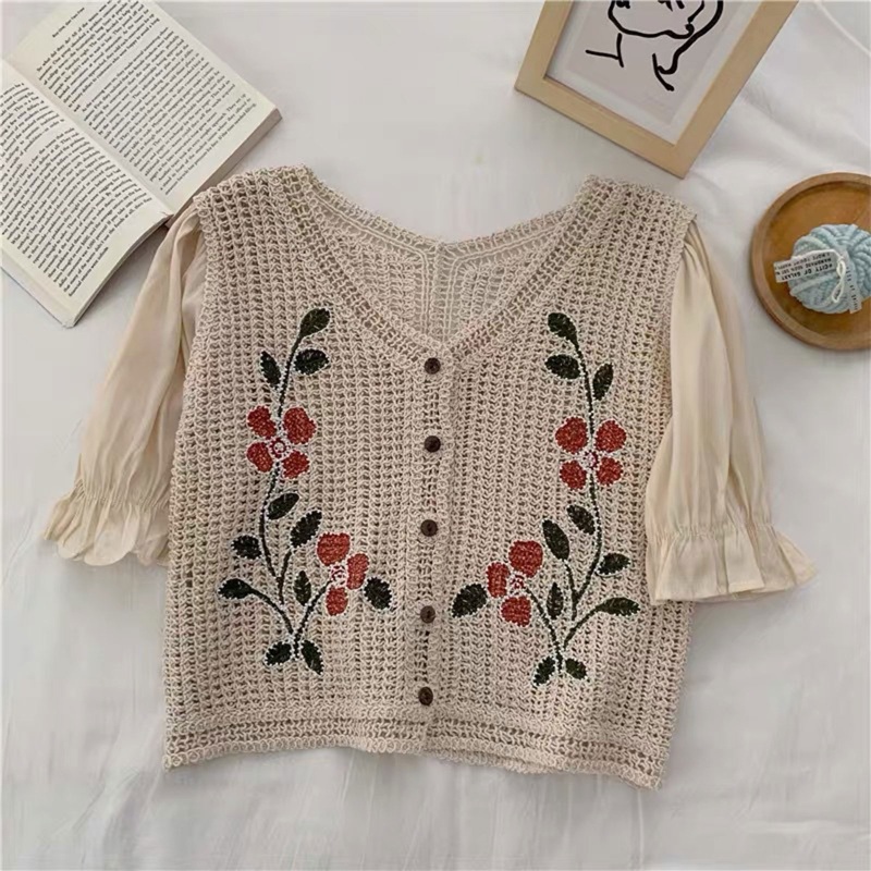 Áo Khoác Cardigan Ngắn Tay Họa Tiết Thêu Thời Trang Nữ Tính