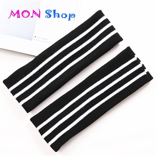 Băng đô thể thao len bản lớn Headband đeo trán tập Gym Yoga chơi thể thao thời trang họa tiết Đen sọc Trắng