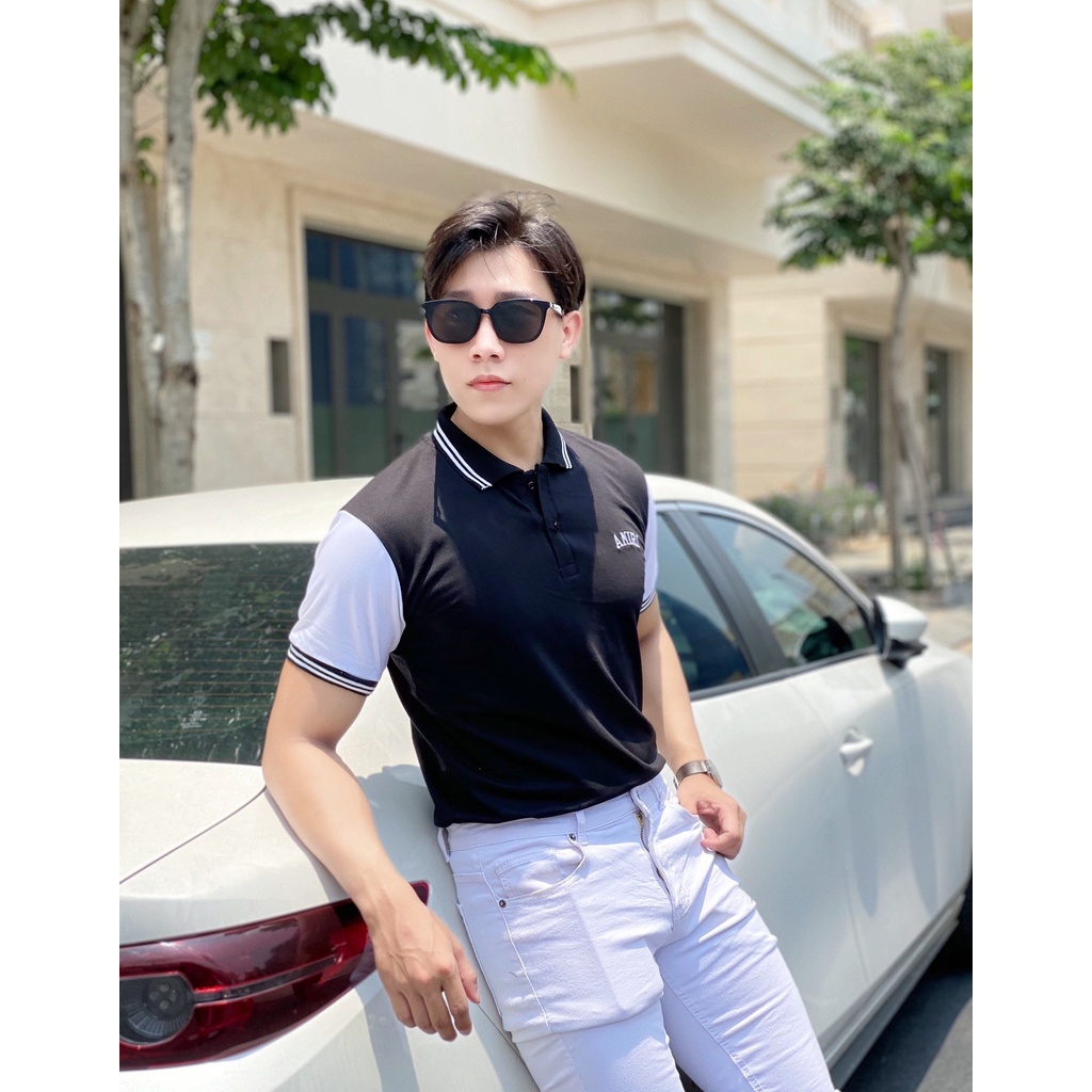 ÁO THUN POLO NAM TAY NGẮN PHỐI TAY ÁO KHÁC MÀU LOGO THÊU AM