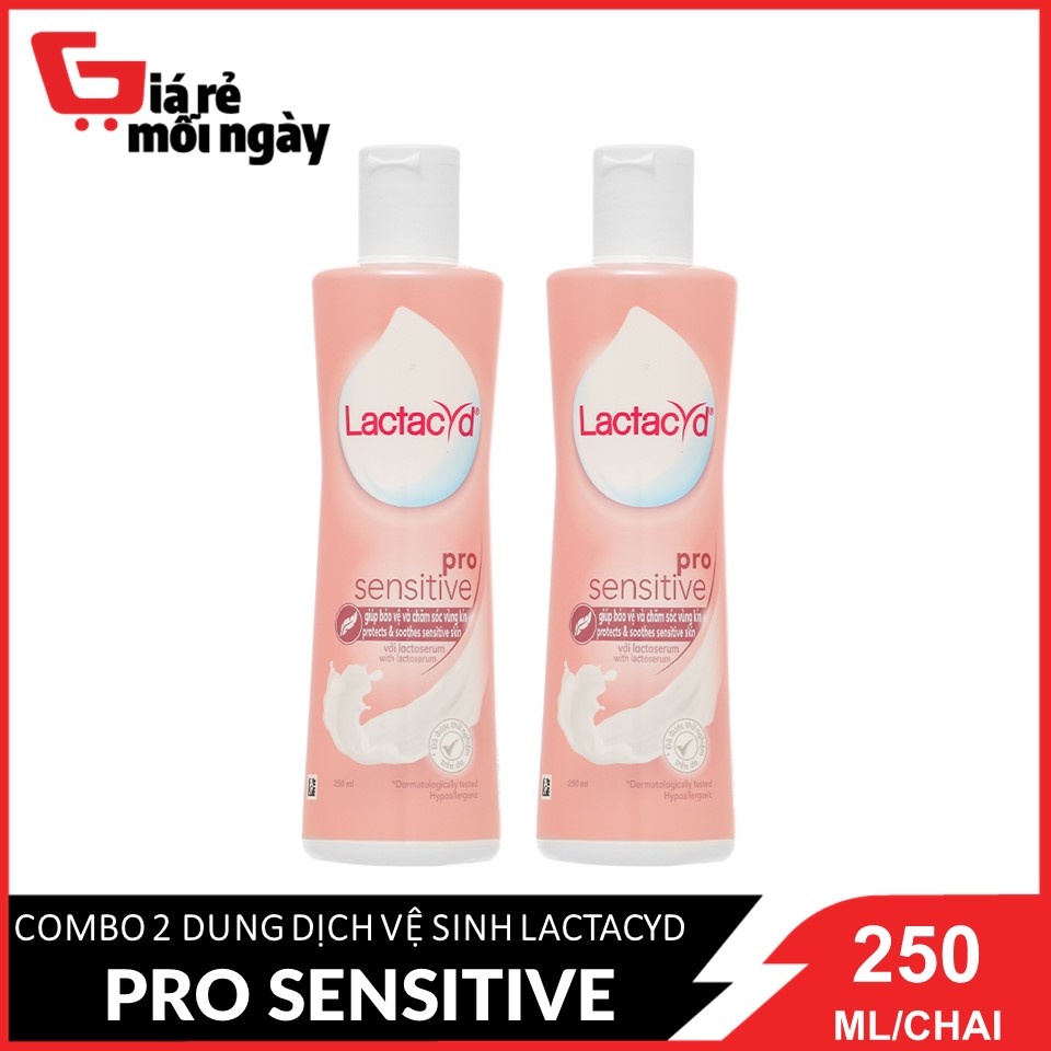 Combo 2 chai Dung dịch vệ sinh phụ nữ Lactacyd Pro Sensitive dành cho da nhạy cảm (Hồng) 250mlX2