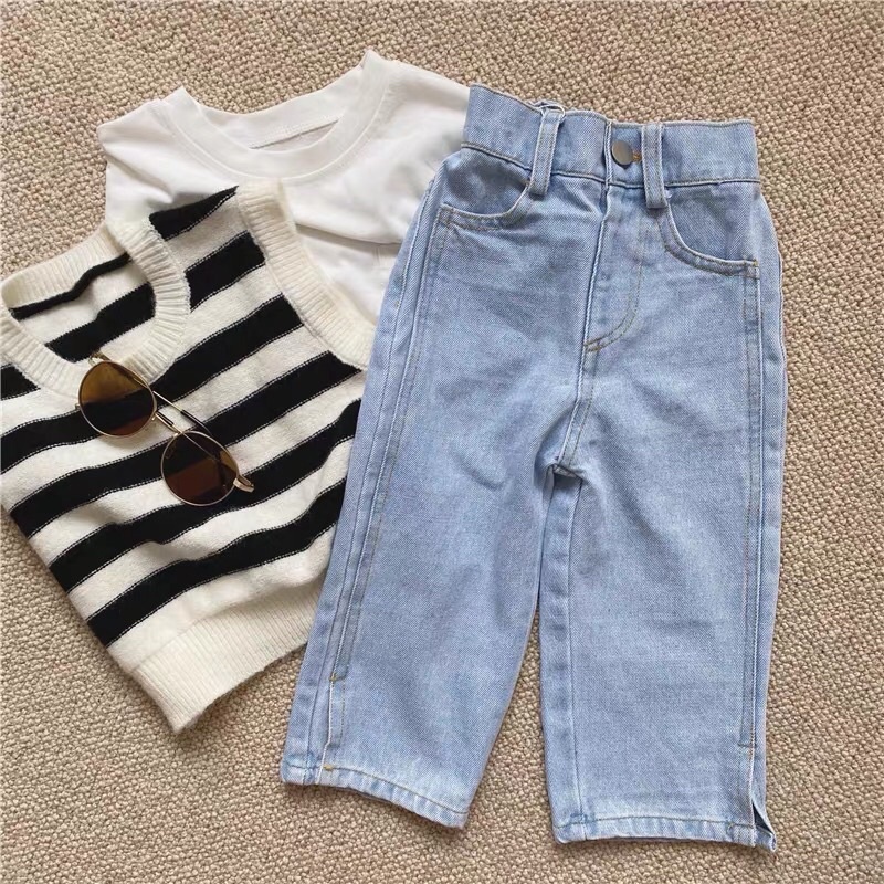 Quần jeans cho bé gái dáng suông dài màu xanh nhạt thời trang Hàn Quốc QN11