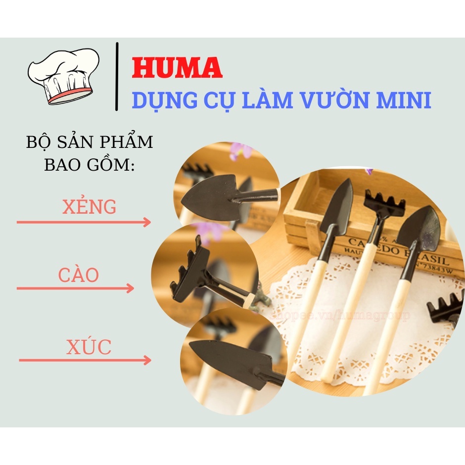 Bộ 3 Dụng Cụ làm Vườn Mini Cán Gỗ Chắc Chắn Chăm Sóc Cây Cảnh